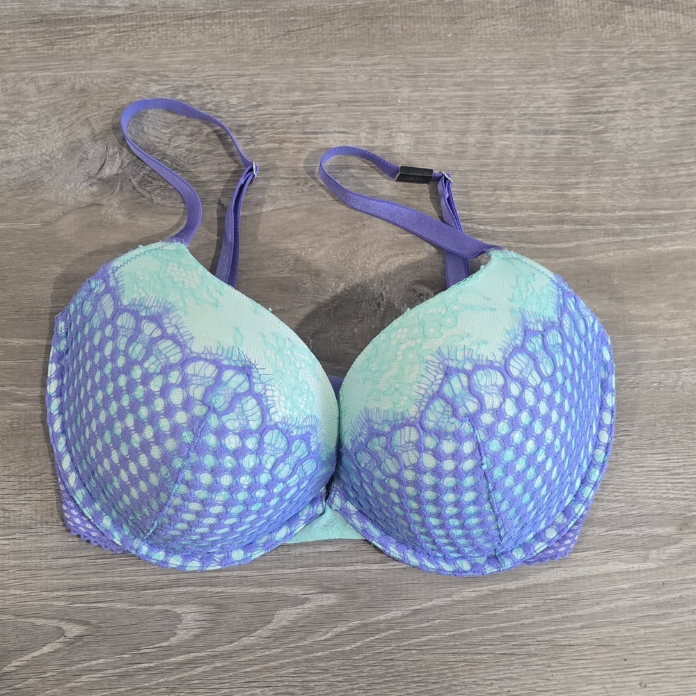 Victoria's Secret Purple and Green Lace Bra with Padded Support